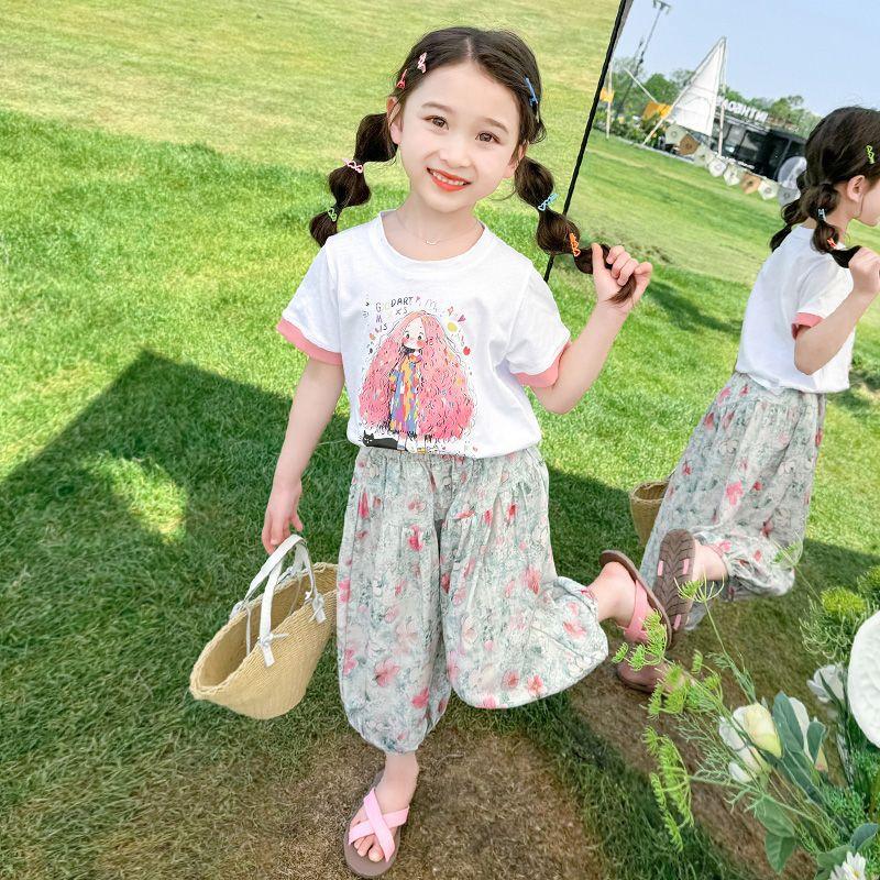 Girls Summer Korean Two Piece Set Short Sleeve Top and Shorts