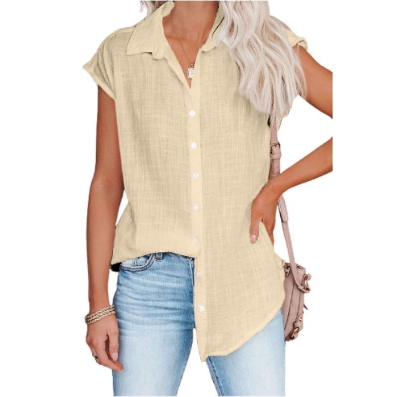 Sommer Damen Einfarbig Einreihig Hemd Damen Lässig Revers Kurzarm Bluse Top