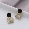 S925 Sterling Silver Geometric Square Stud Earrings with Full Diamond Korean Style - Trendy and Elegant Design for Women.