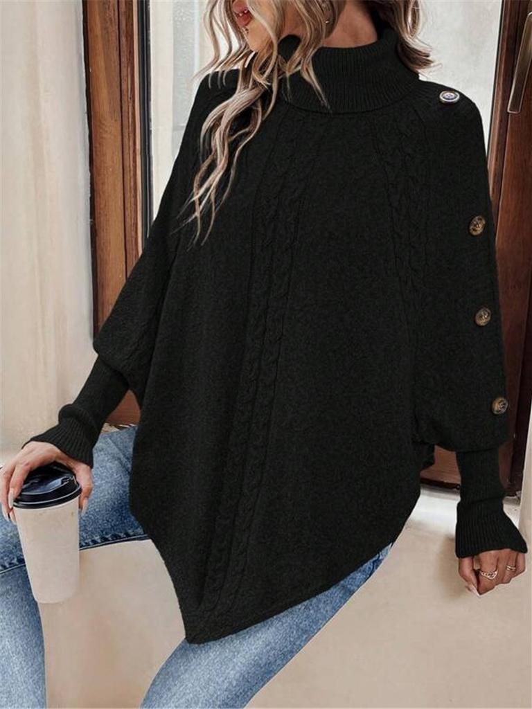Pull en Maille Dentelle Boutonné Col Haut Style Français Automne