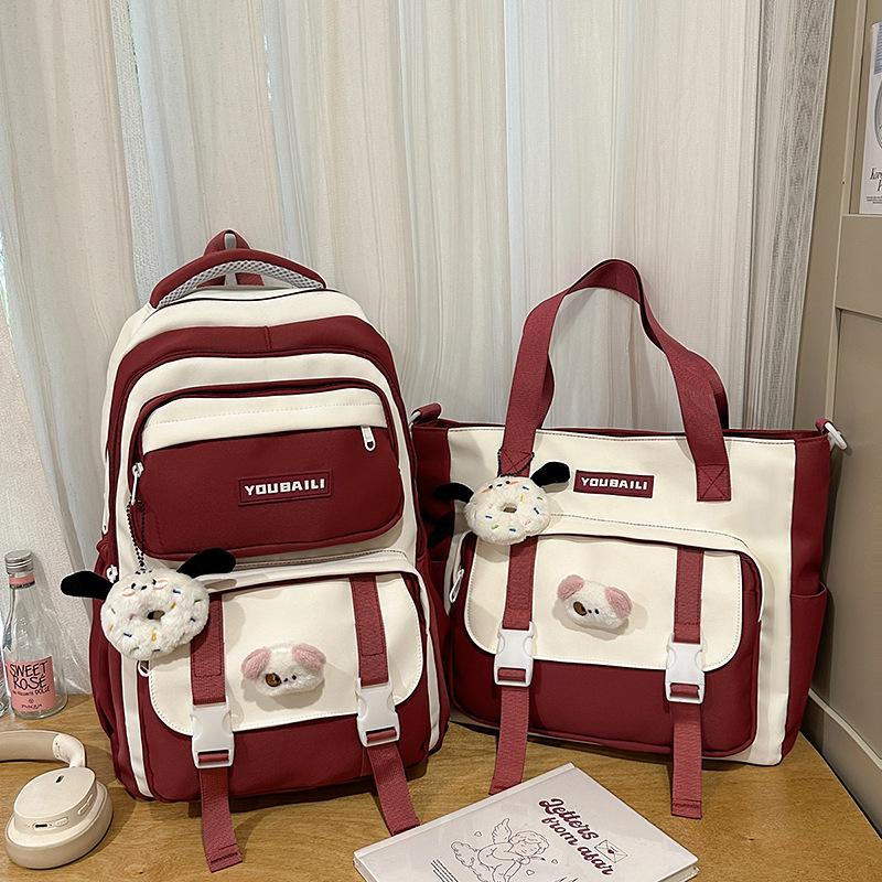 New High-value College Style, Fresh and Sweet Backpack, Contrasting Color Splicing Make-up Bag, Junior High School Student Backpack