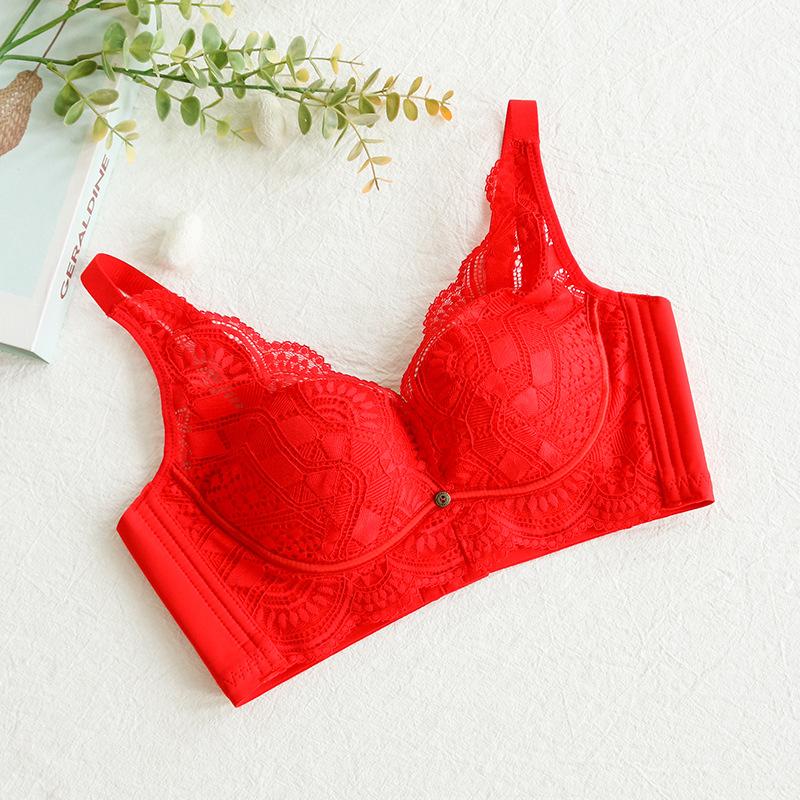 New silk rimless bra, thin adjusted mulberry silk underwear, lace sexy gathering M красный