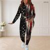 Women Plus Size Black Red White Printed Round Neck Long Sleeve Top Fitted Pants Two Piece Set
