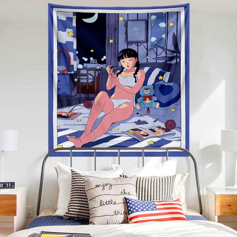 Каваи аниме девушка принт узор гобелен дома гостиная спальня Настенный декор фон ткань — фото 11
