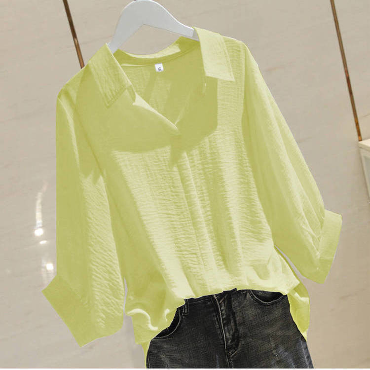 3/4 Sleeve Cotton Large Size Women's Loose Shirt Female Summer Simple Pullover V-neck Bat Sleeve Top Polo Shirt