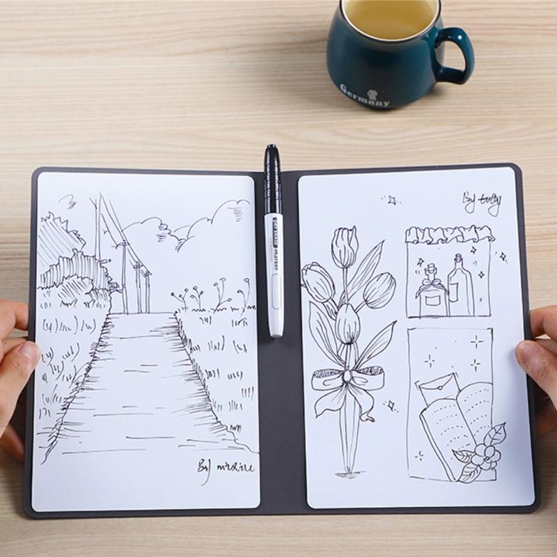 Small Desk Erasable Whiteboard with Marker Double-Side Magnetic Whiteboard Notebook Writing Board for Writing Drawing