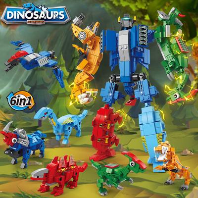 6-in-1 Verformungsroboter Bauklötze Montage STEM Dinosaurier Blöcke Puzzle Kinderspielzeug Für Kinder Geschenk