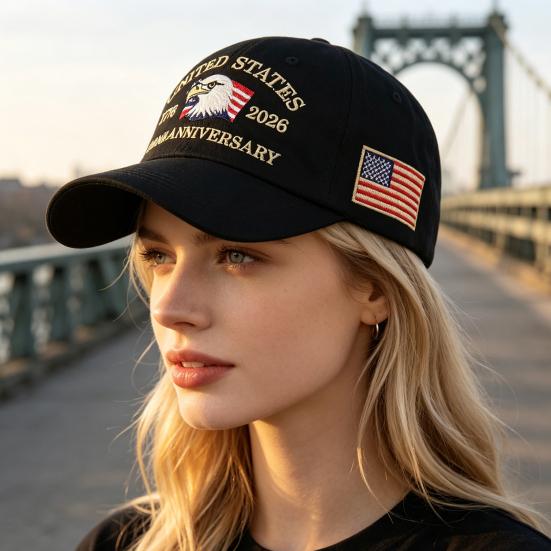 Czapka z daszkiem, Vintage przetarty styl, Spłowiała dżinsowa czapka, 250. Rocznica 1776-2026, Haftowana patriotyczna czapka typu Dad Hat, Regulowana oddychająca czapka outdoorowa