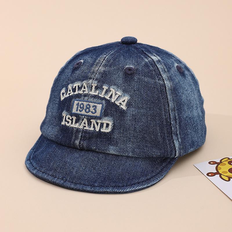 

Spring 2026 Kids Denim Baseball Cap - Soft Brim, Embroidered Letters, Unisex, Casual Fashion 50cm/1-3 Years темно-синього кольору