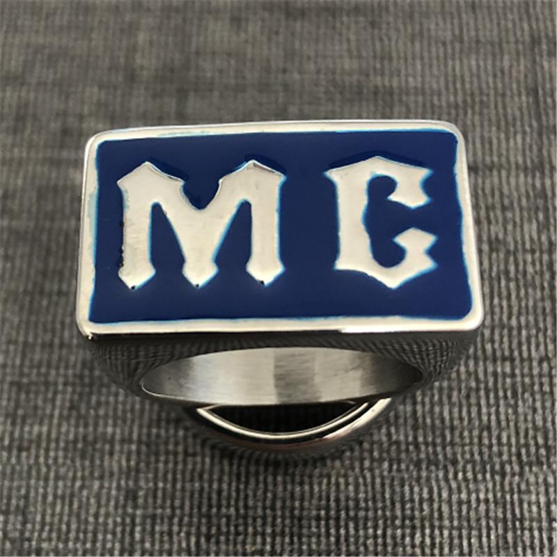 

Motorcycle Club Solid Ring For Man 316L Stainless Steel Jewelry Color Biker Style MC Ring Size 7-15 7 светло-синий