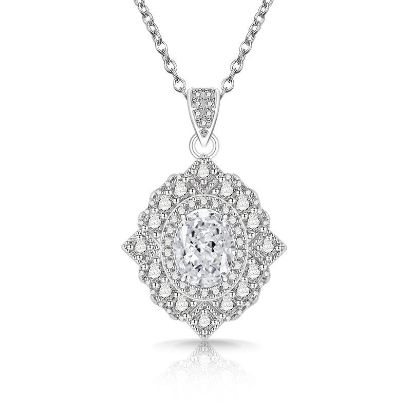2026 Colored Treasure Ice Flower Cut Pigeon Egg Necklace Fashionable Luxury Inlaid High Carbon Diamond Electroplated Real Gold Pendant 45CM