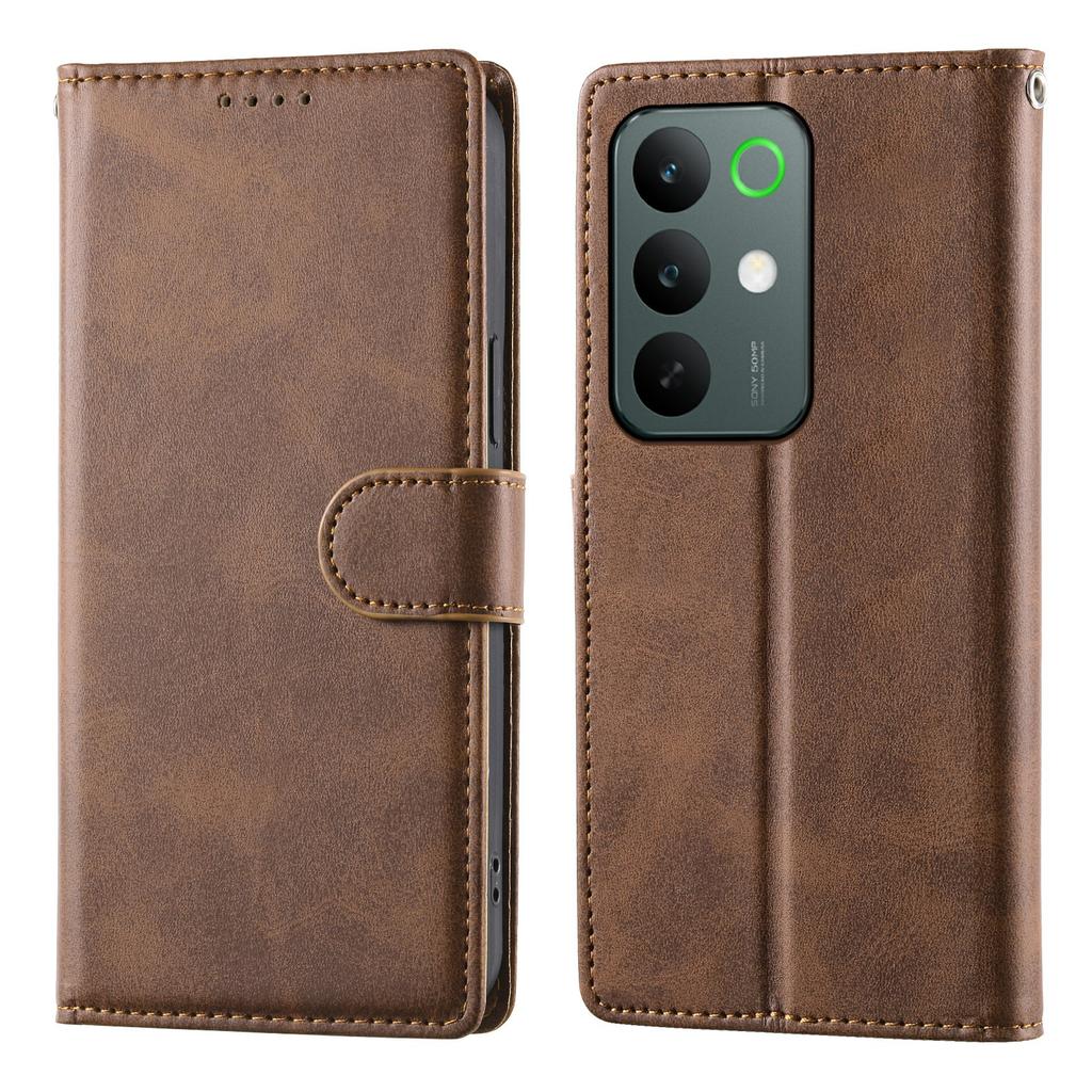 For Realme C85 5G Case Stand Wallet Calf Texture PU Leather Flip Phone Cover with Wrist Strap