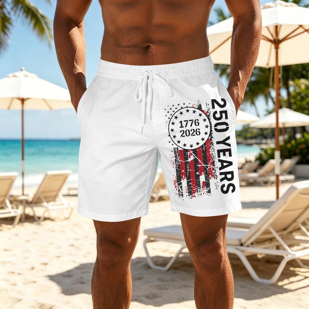Men's Casual Printed Athletic Shorts with Elastic Waistband and Drawstring for Outdoor Sports and Leisure Wear Suitable for Daily Use