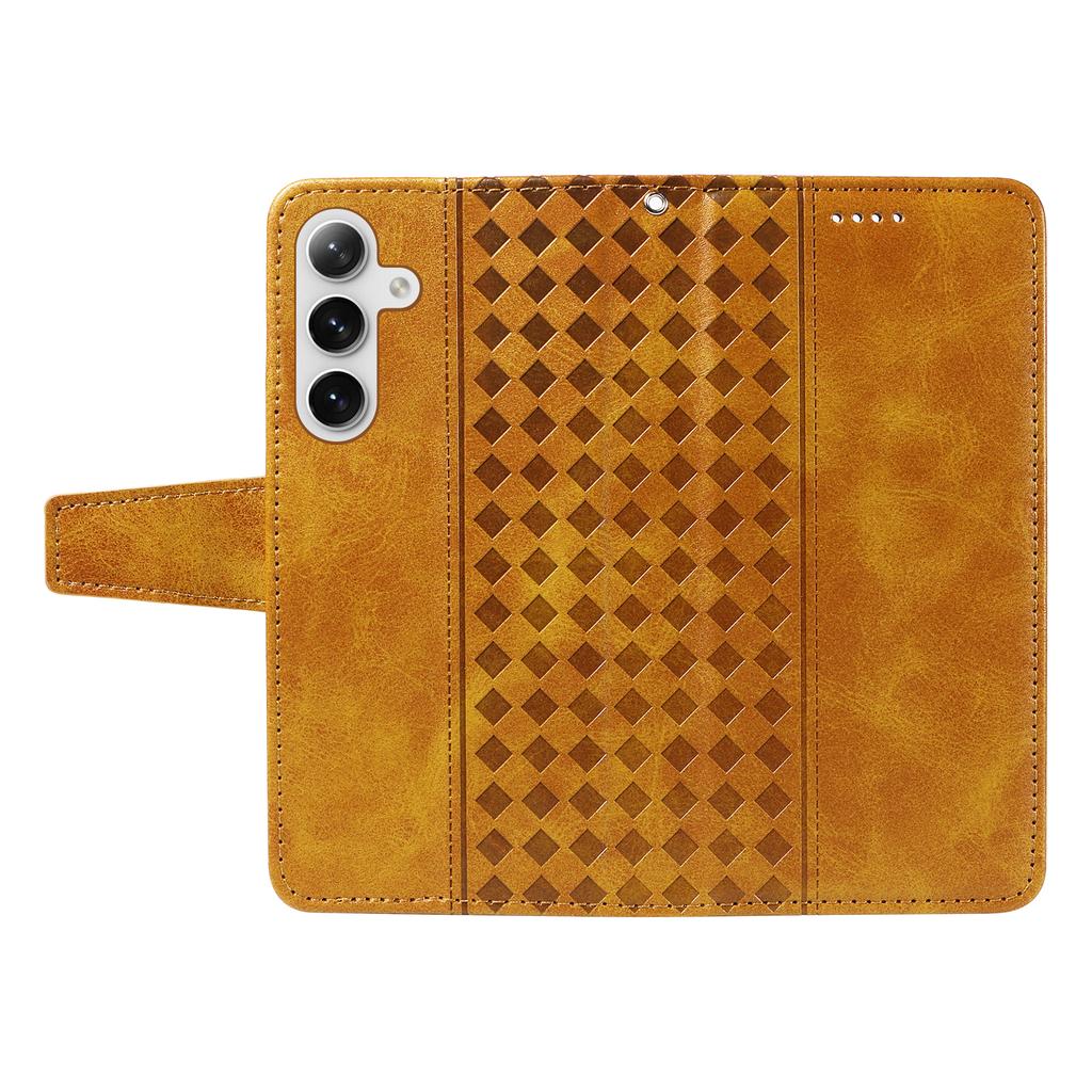 For Samsung Galaxy S24+/Galaxy S25+ Leather Case Wallet Stand Grids Imprinted Phone Cover with Strap
