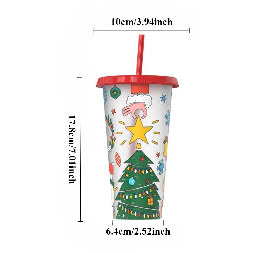 24 Oz Coffee Straw Cup Reusable Christmas Color Changing Cup with Lid Plastic Cold Bucket Party Drink Cup