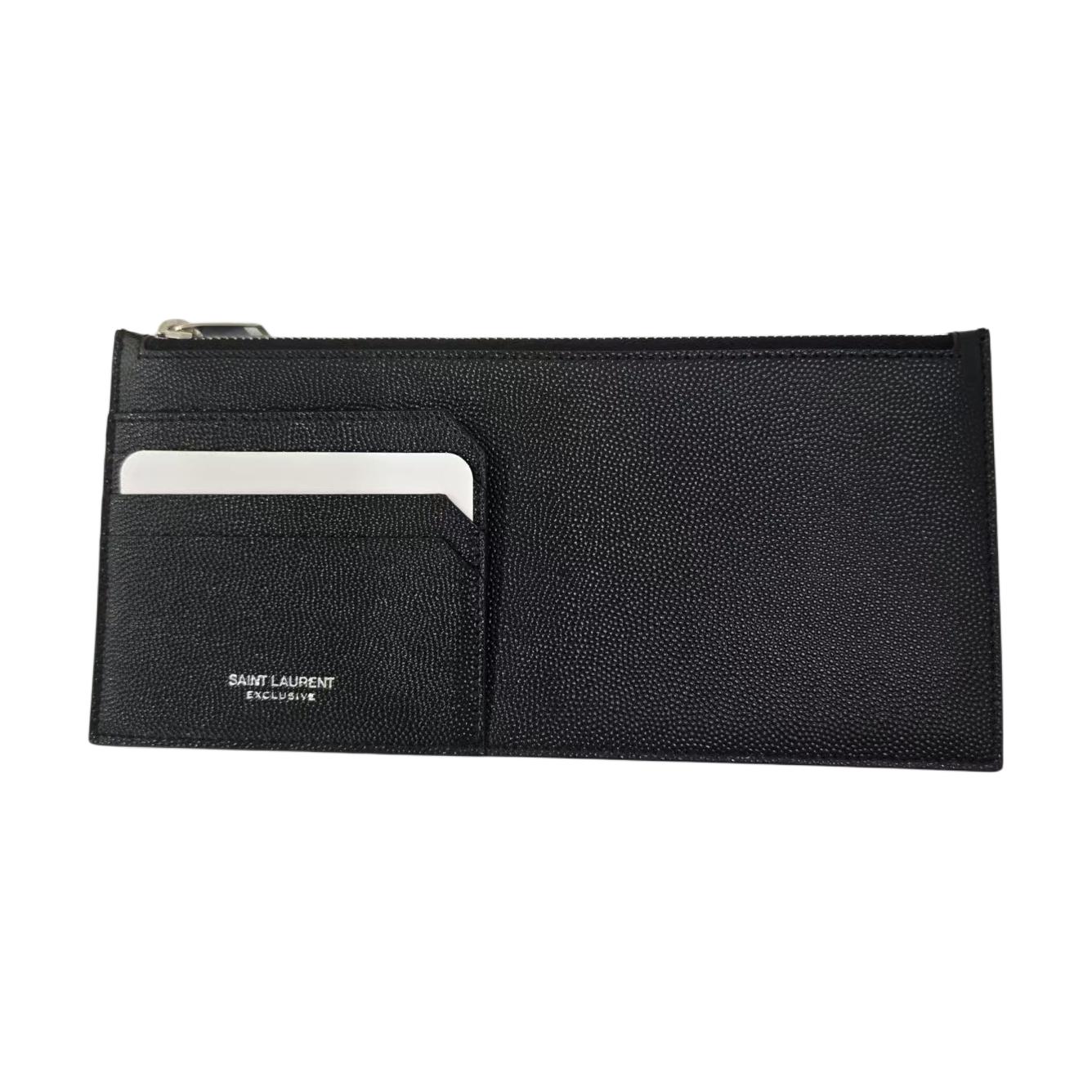 

Saint Laurent Logo Embossed Zip Closure Leather Card Holder Wallet Unisex wallet Black 617600-BOW0N-1000 Box(Basic Set+Box)