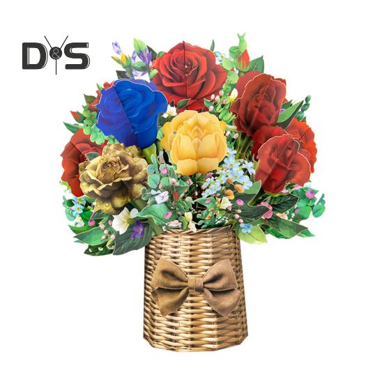 

3D Pop Up Цветочный букет Карточка Бумажная ваза для цветов Поздравительные открытки на День матери Поздравления Выпускной Юбилей День рождения C