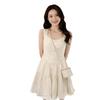 French Gentle Wind White Square Neck Sleeveless Dress Women's Summer Waist Skinny Single-breasted Lotus Leaf Edge Temperament Short Skirt