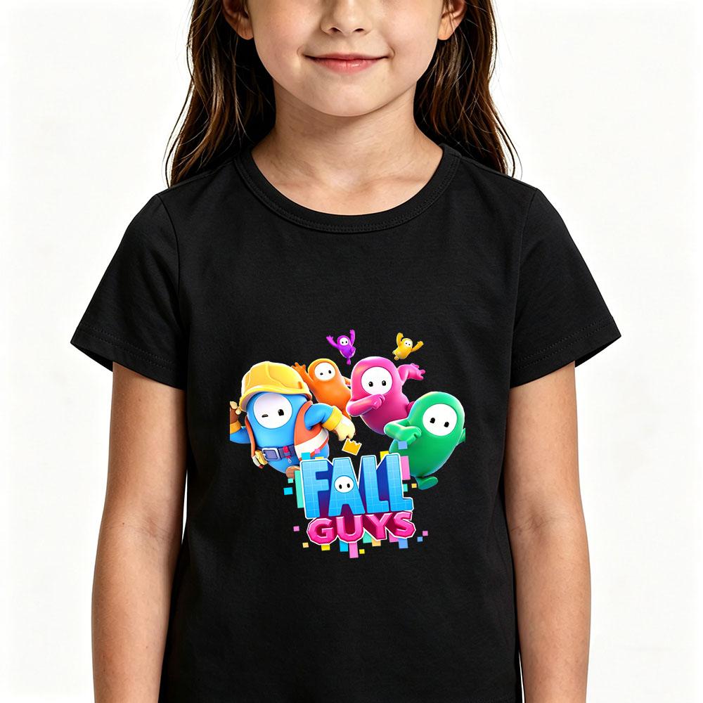 Maglietta per Bambini Gioco Fall Guys 100% Cotone T-shirt Stampa Grafica Cartoni Animati Top Casual Bambini Unisex Girocollo Manica Corta Estate