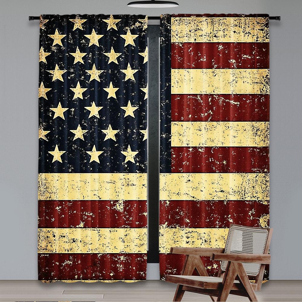 2Pcs American Usa Flag Curtain Vintage Suitable For Living Room Bedroom Kitchen And Bathroom