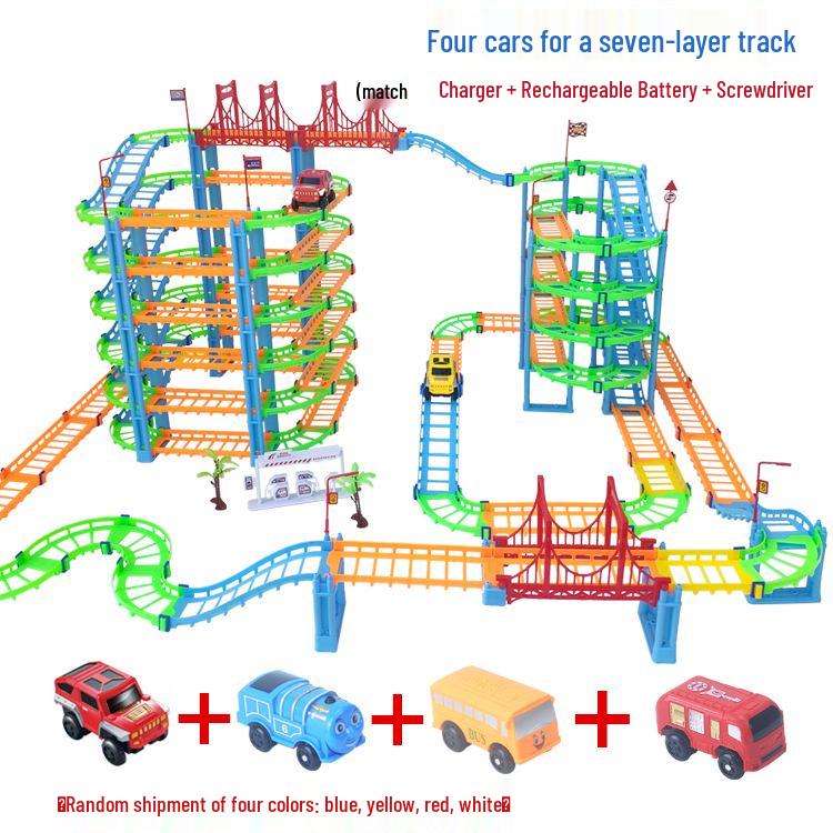 Seven-Layer Electric Train Track Toy: Educational Racing Car Assembly for Kids - Perfect Gift for Boys with Level-Crossing Feature