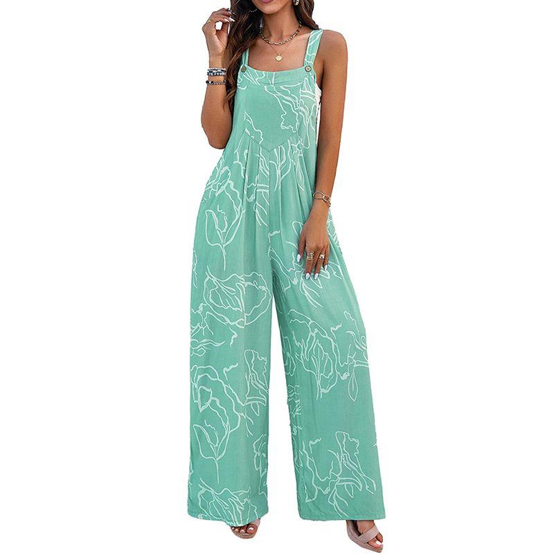 

European and American Leisure Loose Suspender Jumpsuit for Women 2025 Summer New Arrival Personalized Minority High Waist Wide Leg Jumpsuit for Women Green Size XL fit (70.00 kg-75.00 kg