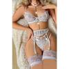 Fantasy Garter Fantasy Clothing Women's Underwear Set Sexy Nightgown White Chain Lace Thong