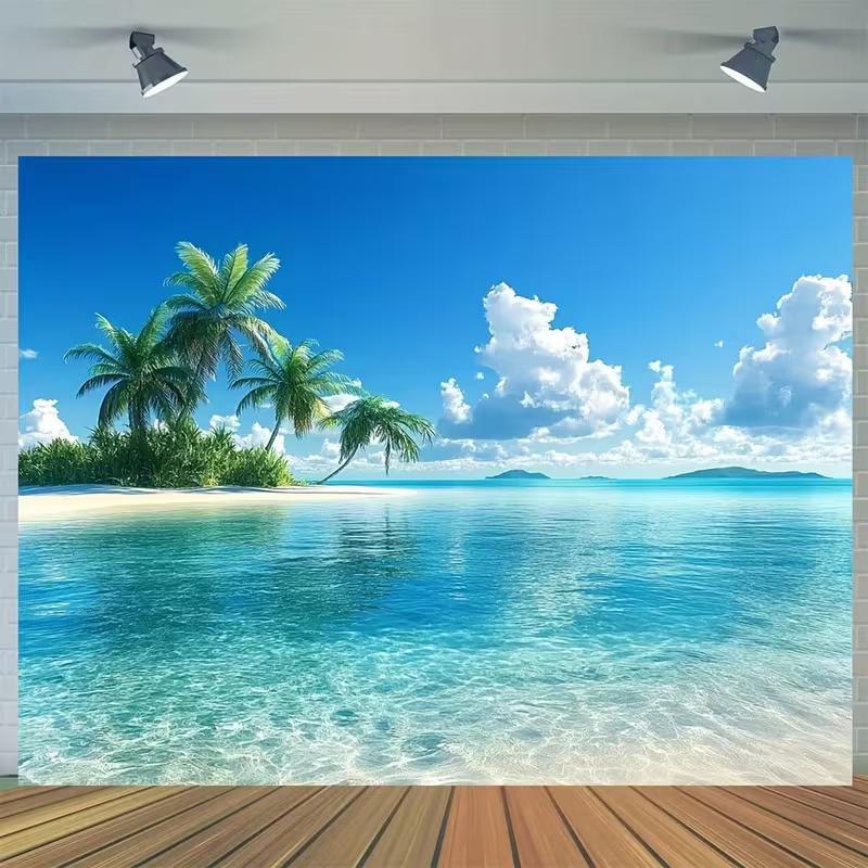 2D Tropical Beach Backdrop for Indoor Outdoor Summer Party