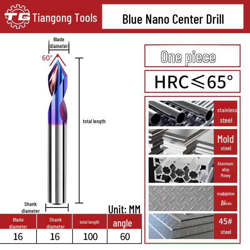 Tiangong Tungsten Carbide-Coated Chamfering Knife: 65° Center Drill, 90° Fixed Point, Alloy Centering Milling Cutter.