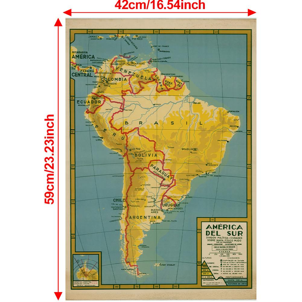 

Испанская Карта Фон Карта Южной Америки-Политическое Деление,Настенный Декор,Географическая,Инструменты для Туризма/Образования A2-42*59cm