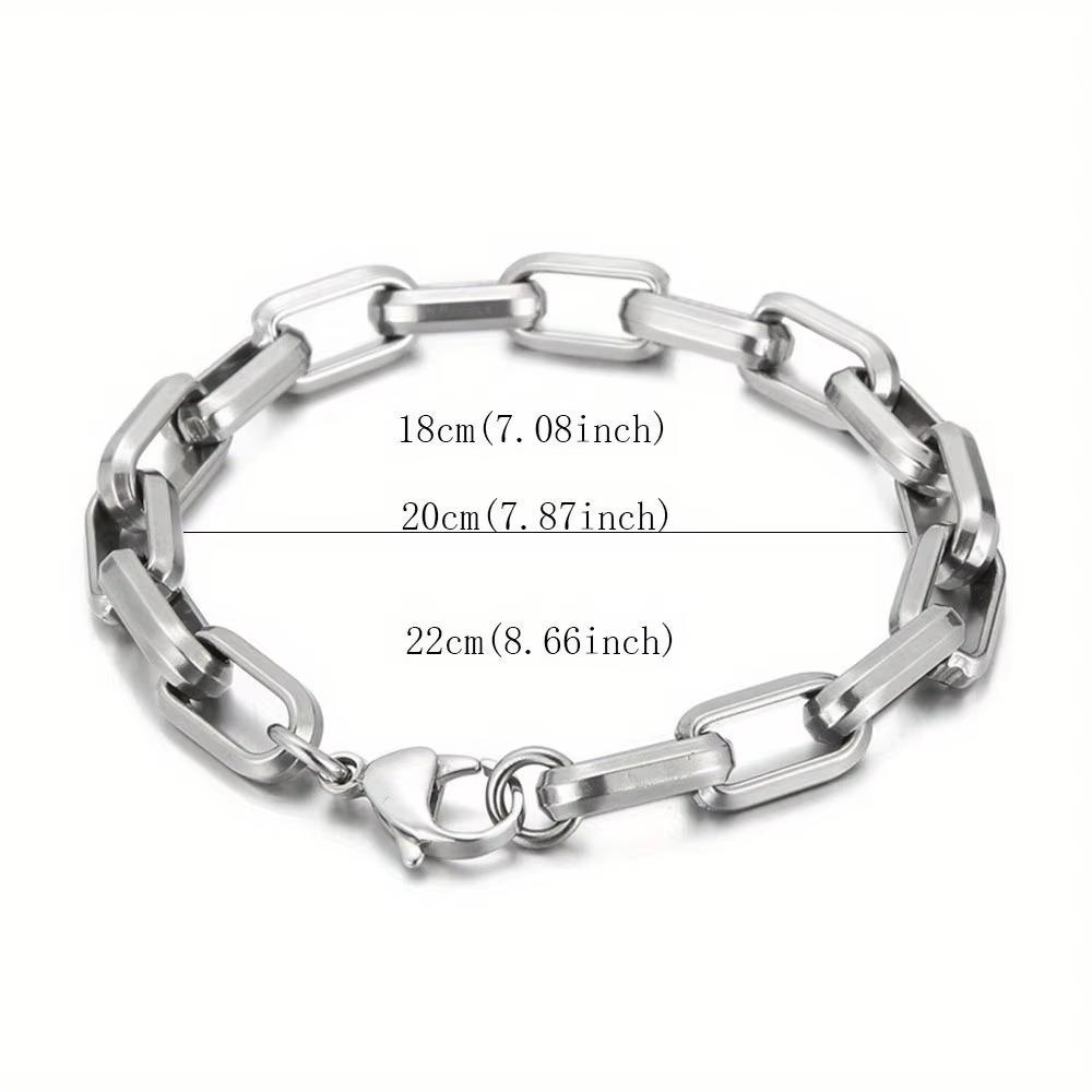 Punk Square Buckle Chain Bracelet Fashionable Creative Stainless Steel Design Casual Party for Men Jewelry