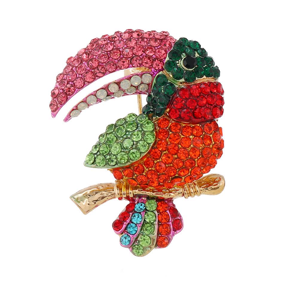 Vintage Diamond Parrot Brooch - Cute Bird Pin for Women's Coat Accessories
