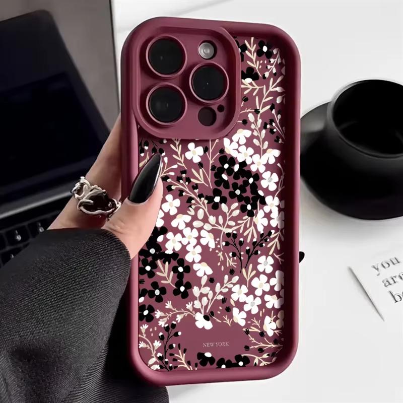Black and White Flowers Phone Case For iPhone 17 Pro Max 16E 15 Pro 14 13 12 11 Mini AIR XS XR XS 8Plus Soft Silicone Cover