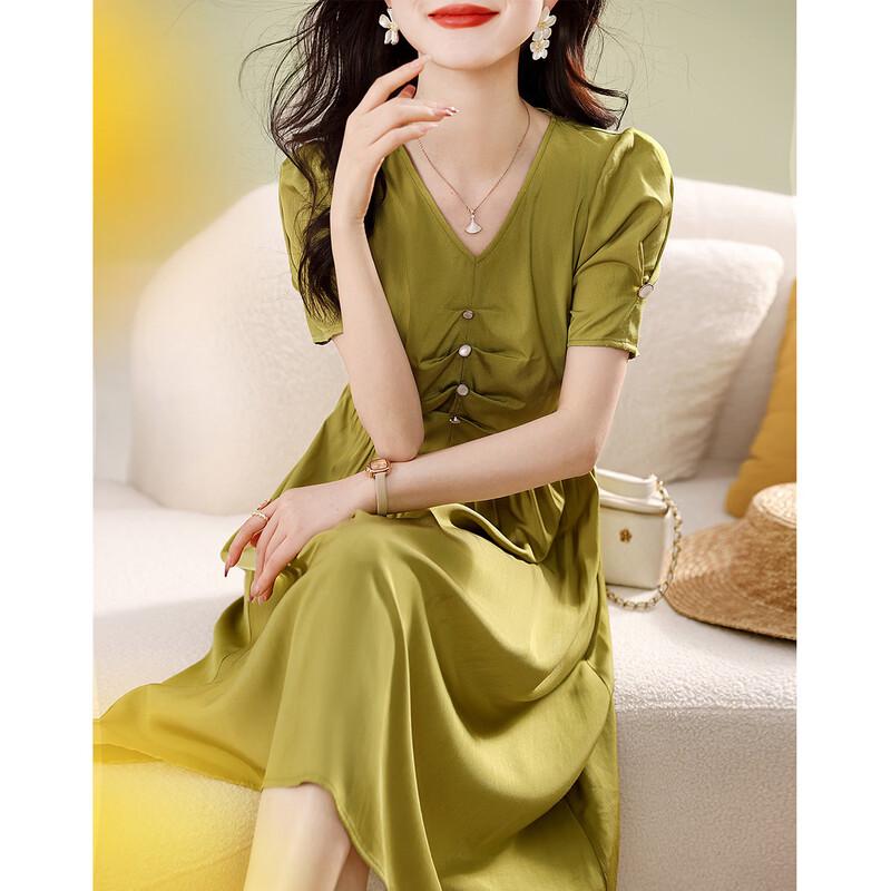 La Chapelle Women s French Style V-Neck Tie-Waist Dress L
