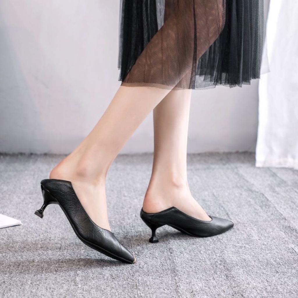 High Heel Single Shoes Women'S Year Stiletto Professional Black Soft Leather Women'S Shoes Pointed Work Shoes With Skirt Leather Shoes