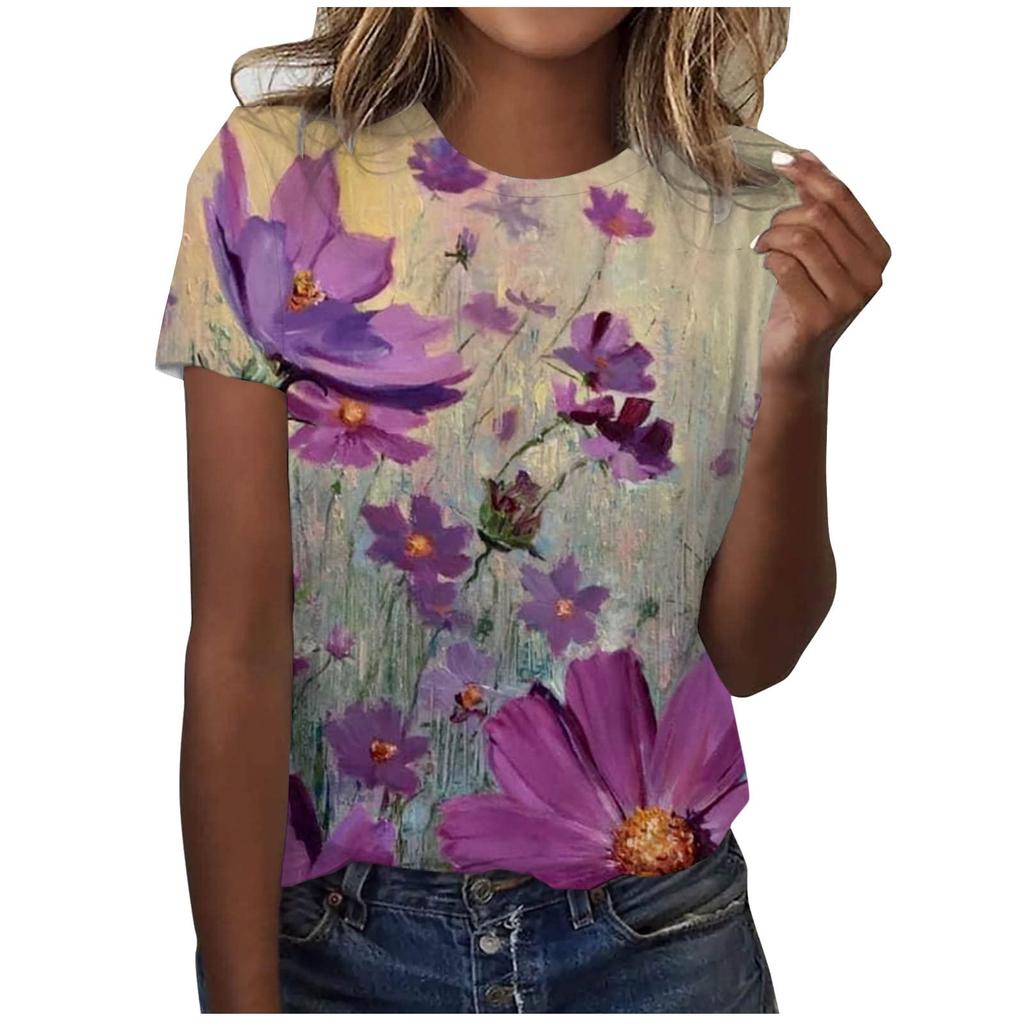 Women's T-shirt dandelion flower 3D printed casual round neck short sleeved T-shirt