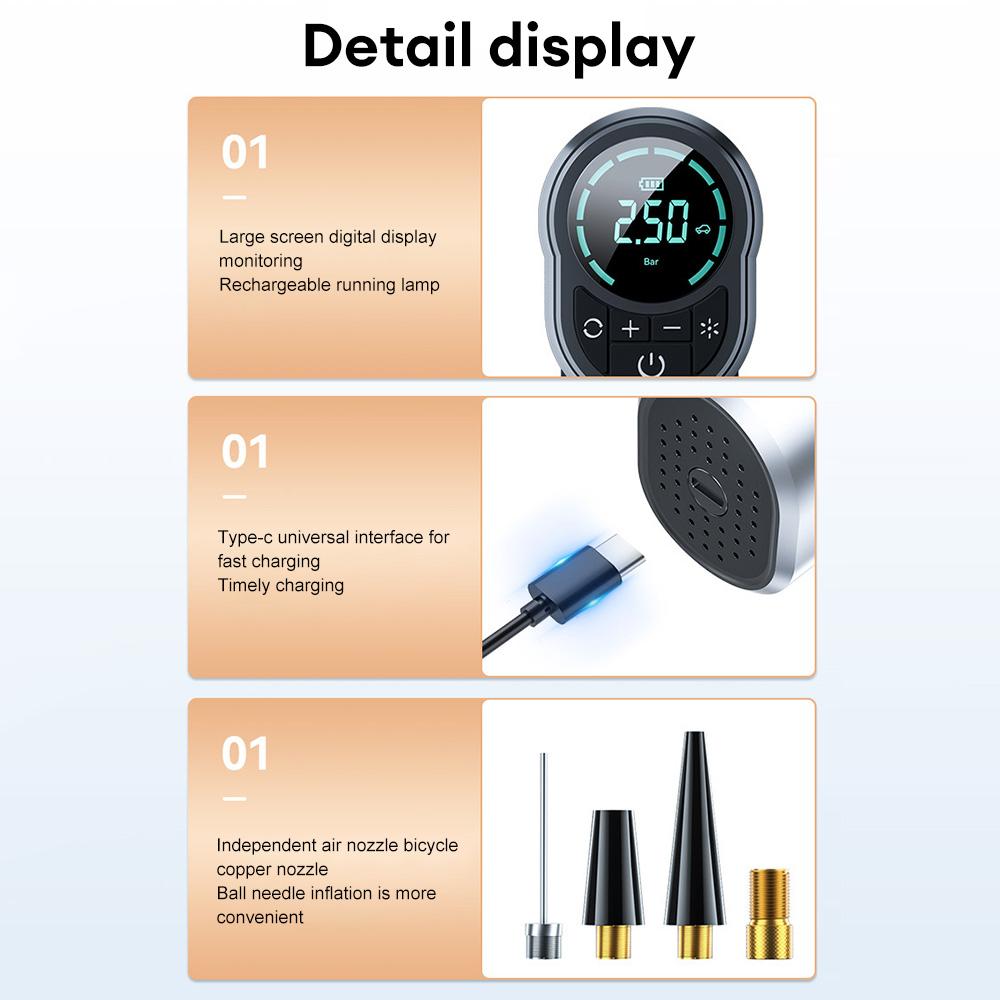 Wireless Car Air Compressor 150PSI Electric Portable Smart Car Tire Air Pump for Motorcycle Bicycle Tire Air Filling Pump