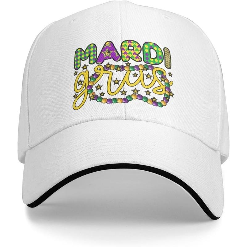 

Mardi Gras Baseball Cap Polyester Casual Adjustable Curved Brim Hat for Adult Unisex Adjustable білий