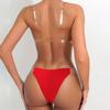 Women Red Transparent Straps Invisible Bra and Panty Set Front Buckles Molded Cups Lingerie Set Backless Design for Party Wire Plunge-Bra B C Cup