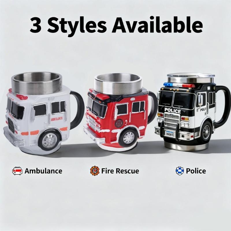 Creative Truck Shaped Firefighting Cup Stainless Steel Coffee Mug For Dad Gift For Father's Day Or Birthday
