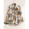 Fashion Long Sleeve Loose Large Size Printed Blouse Women Elegant Long Sleeve Office Ladies Casual Simple Tops Lapel Vintage Spring Summer Shirts