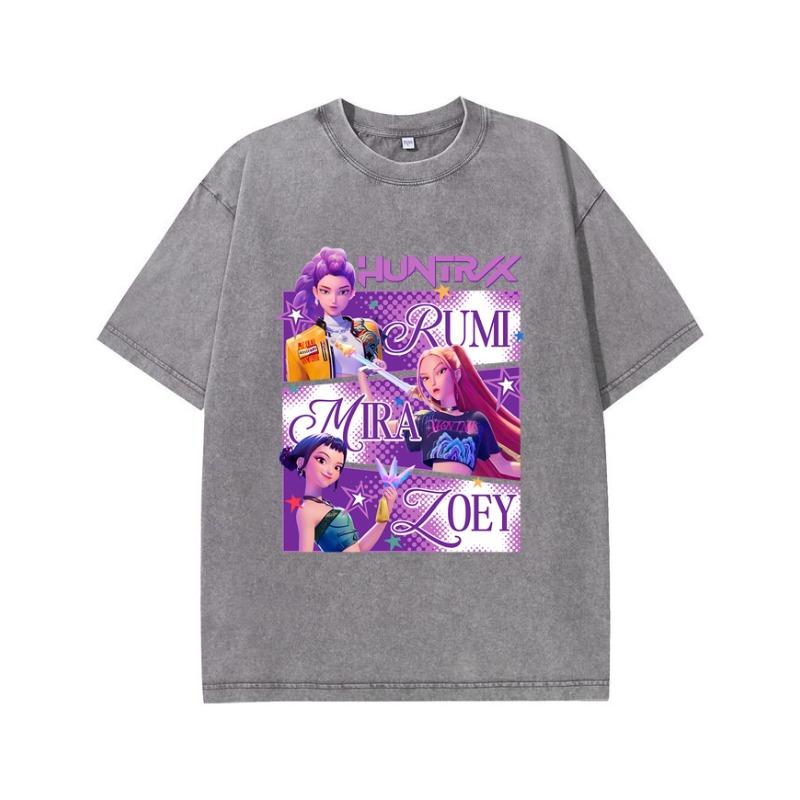 Street-style Women's Cotton Washed T-shirt, Popular Anime Printed Top, Loose O-neck Soft Short-sleeved Women's Clothing