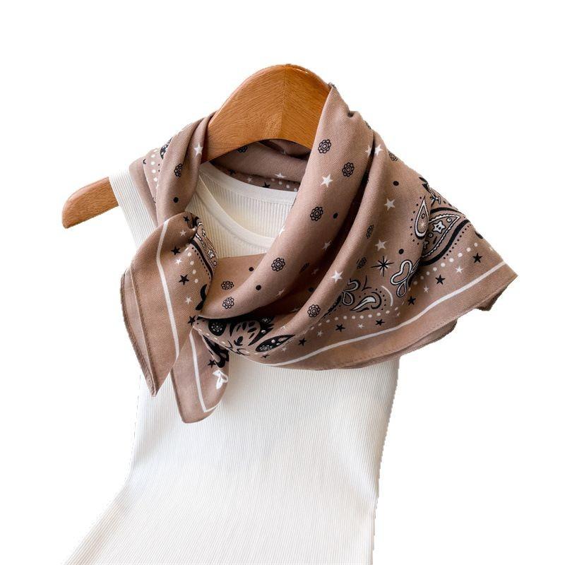 Cashew Flower Herringbone Pattern Cotton Linen Small Square Scarf Silk Imitation Velvet Shawl Sun Protection Women's