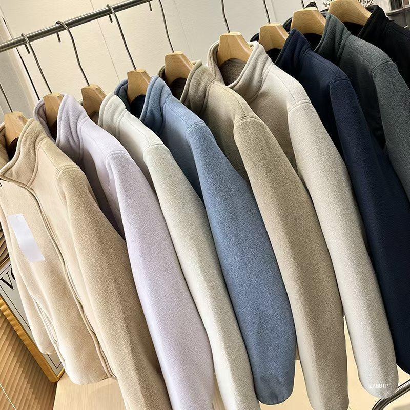 Unisex Retro Fleece Thickened Jacket with Stand Collar and Zipper - Autumn Winter Style