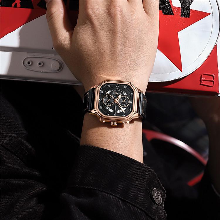 CRRJU Orologio Da Polso Uomo Quarzo Impermeabile 3ATM - Quadrante Cronografo, Cinturino In Pelle Nera - 2