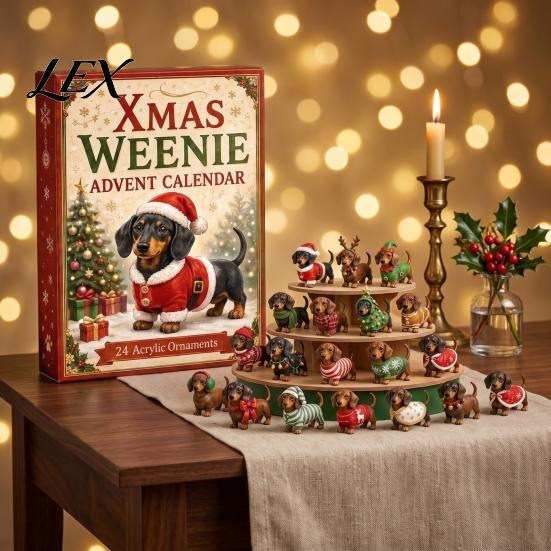 Holiday Countdown Box 2026 Christmas Dachshund Advent Calendar, 3D Collectible Ornament Set Halloween Calendar with 24 Mini Dog Figures, Gift for Kids