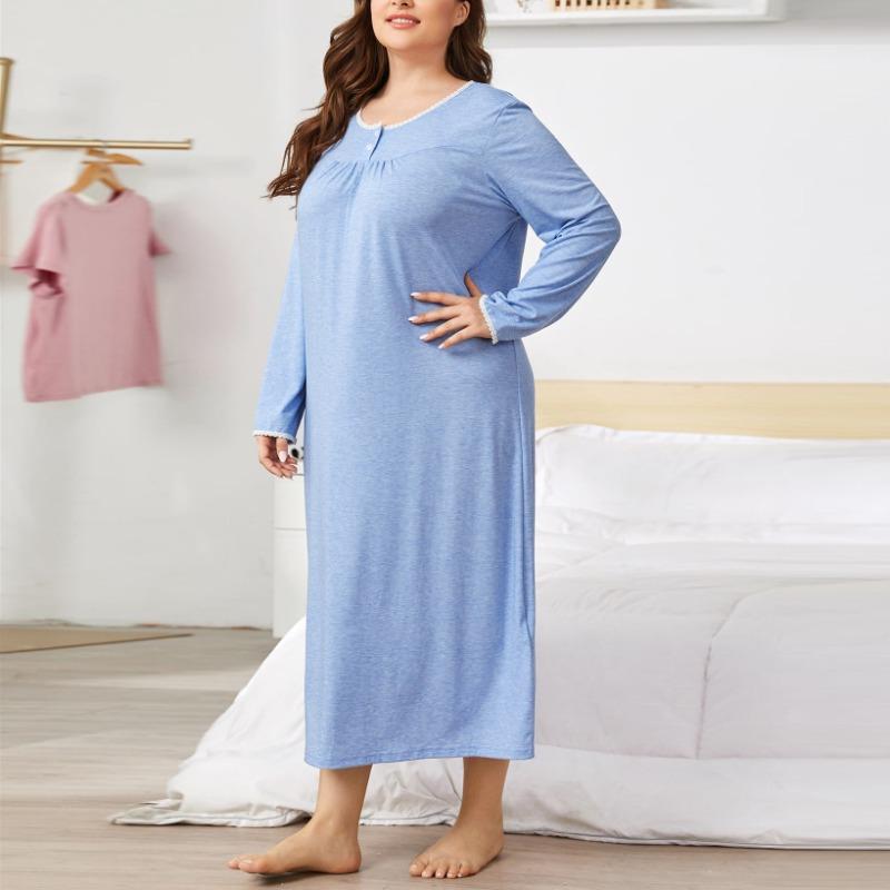 YYFS Women's Fashion Spring Fall Solid Color Print Long Sleeve O-Neck Loose Waistline Casual Dresses