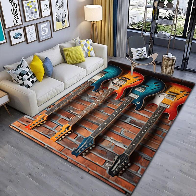 1Pc Electric Guitar Theme Printed Circular Carpet, Home Door Mat, Outdoor Travel Protection Carpet A2