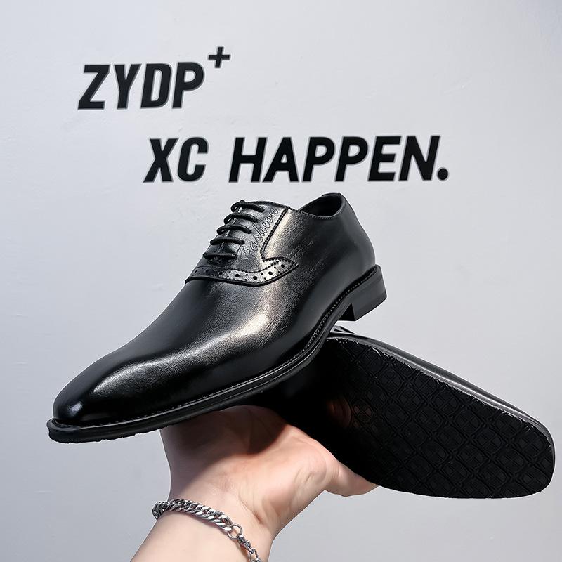 British Style Men's Lace-up Dress Leather Shoes Pointed Wedding Groom Shoes 2024 New Business Men's Shoes 24278-A