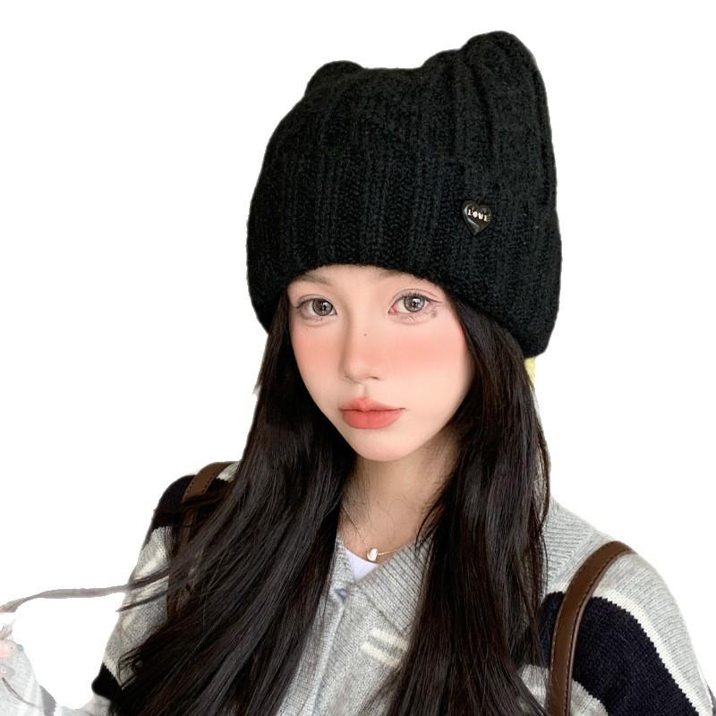 Sweet and Versatile Love Patch Knitted Wool Hat Autumn and Winter Casual Windproof Warm Hat Korean Versatile Bag Head Hat New